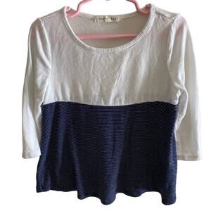 Copper Key White Blue Striped 3/4 Sleeve Soft Jersey Knit Rayon Shirt Size 6